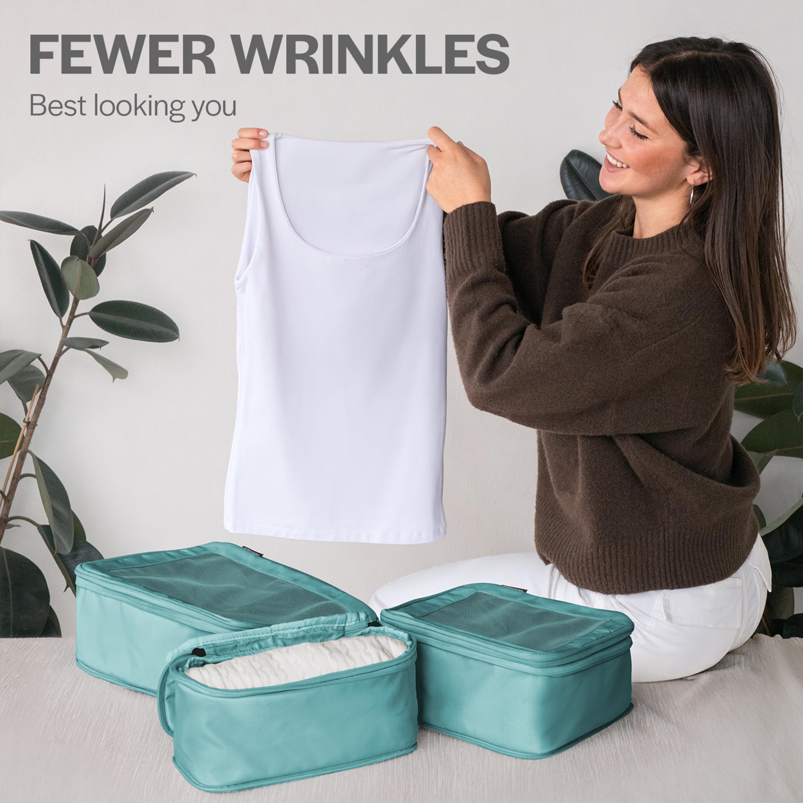 Compression Packing Cubes Set – Travel Luggage Organizer Bags (Teal)