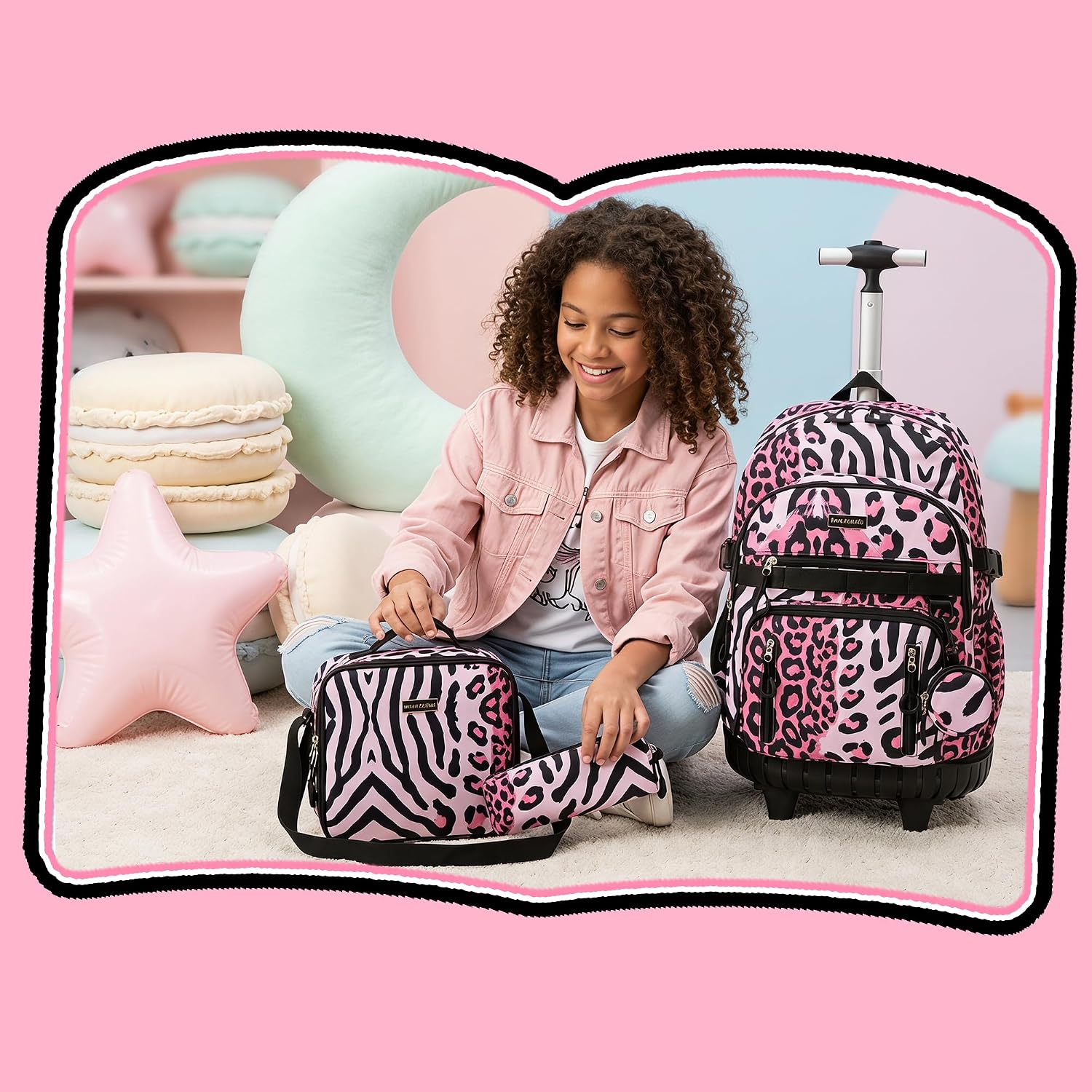 16.5-Inch Rolling School Backpack Set with Lunch Bag