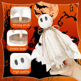 Set of 3 Wooden Ghost Shelf Sitters – Rustic Halloween Fabric Ghost Decorations for Table, Mantel & Tiered Tray