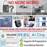 Fingerprint Cable Padlock with USB-C Emergency Key, Keyless Biometric Security Lock for Gym Locker, Bags & Indoor Storage