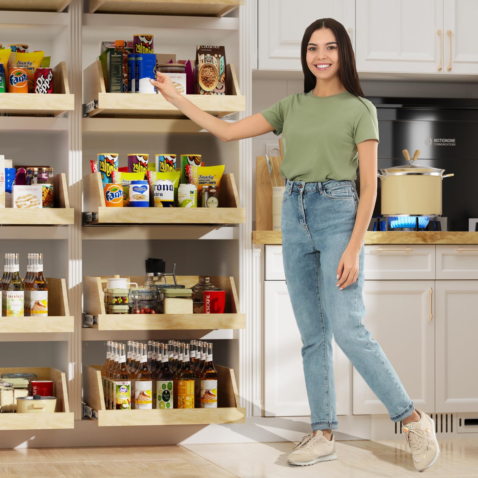 Lovmor Beveled Pull-Out Cabinet Drawer – Tall Solid Wood Slide-Out Organizer for Pantry & Kitchen