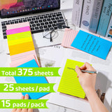 375-Sheet Lined Sticky Notes in 7 Bright Colors