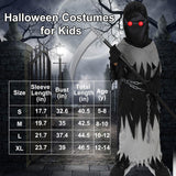 Kids Grim Reaper Halloween Costume – Glowing Red Eyes, Hooded Robe & Scythe Set ☠️👁️