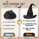 Bendable Witch Hat for Women – Adjustable Wire Brim & Cone | Premium Matte Satin Halloween Hat