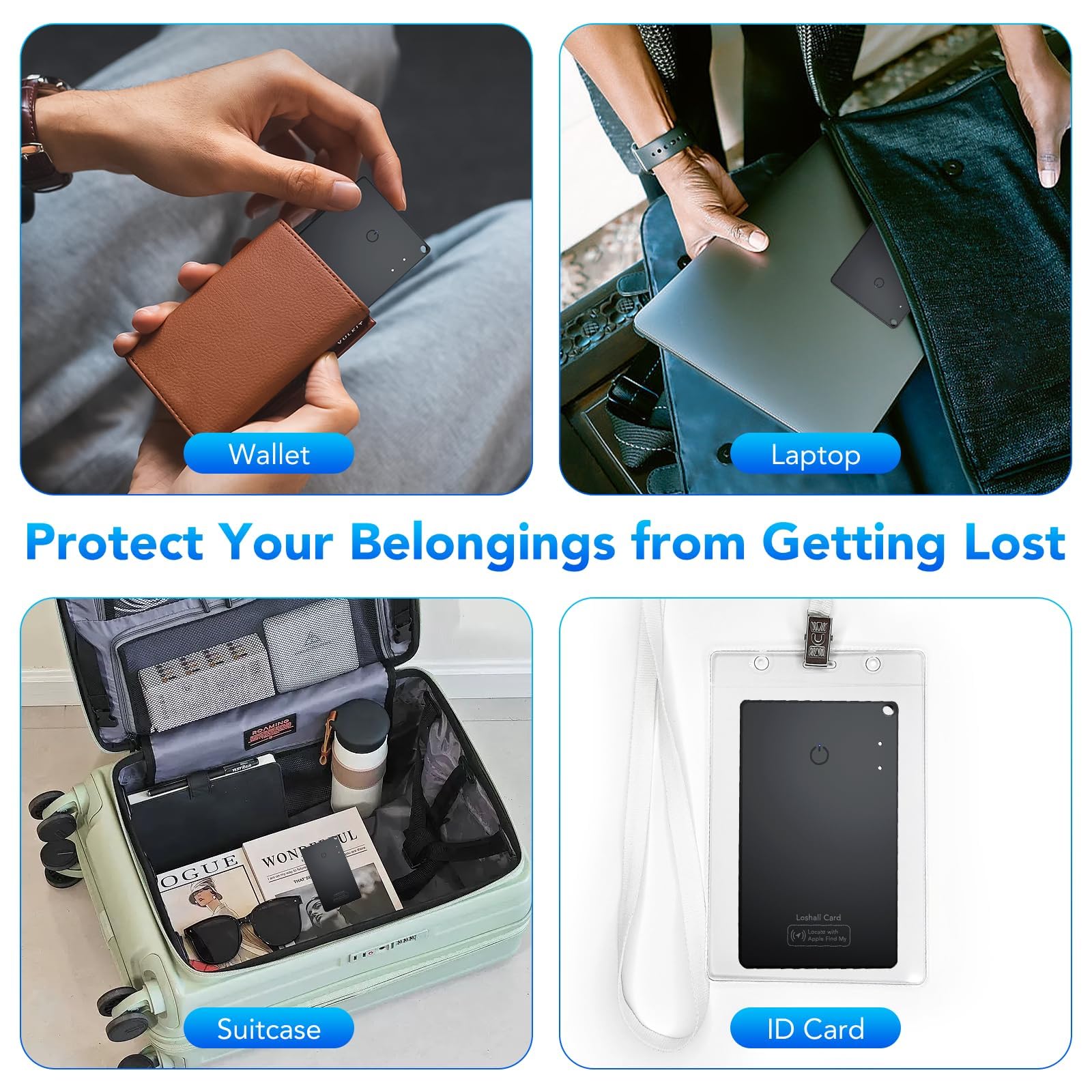 Ultra Slim Wallet Tracker Card Compatible with Apple Find My Rechargeable Bluetooth Tracking Card IP68 Waterproof Black