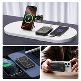 Magnetic Portable Power Bank 10,000mAh – Wireless Fast Charger with Built-In Cables & Kickstand (Black)