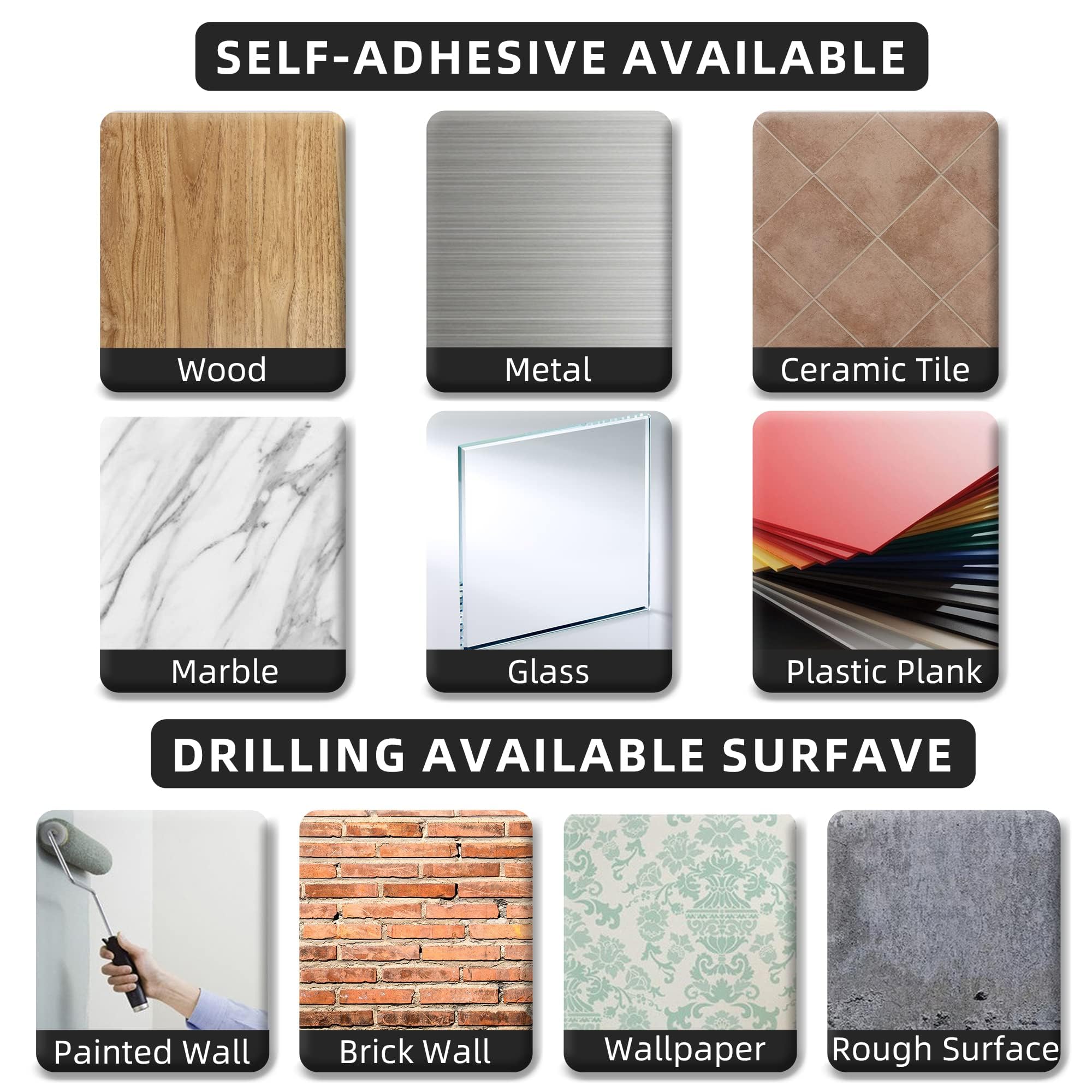 Matte Black Paper Towel Holder – Aluminum Kitchen Roll Dispenser, Adhesive or Drill Mount, Under Cabinet or Wall