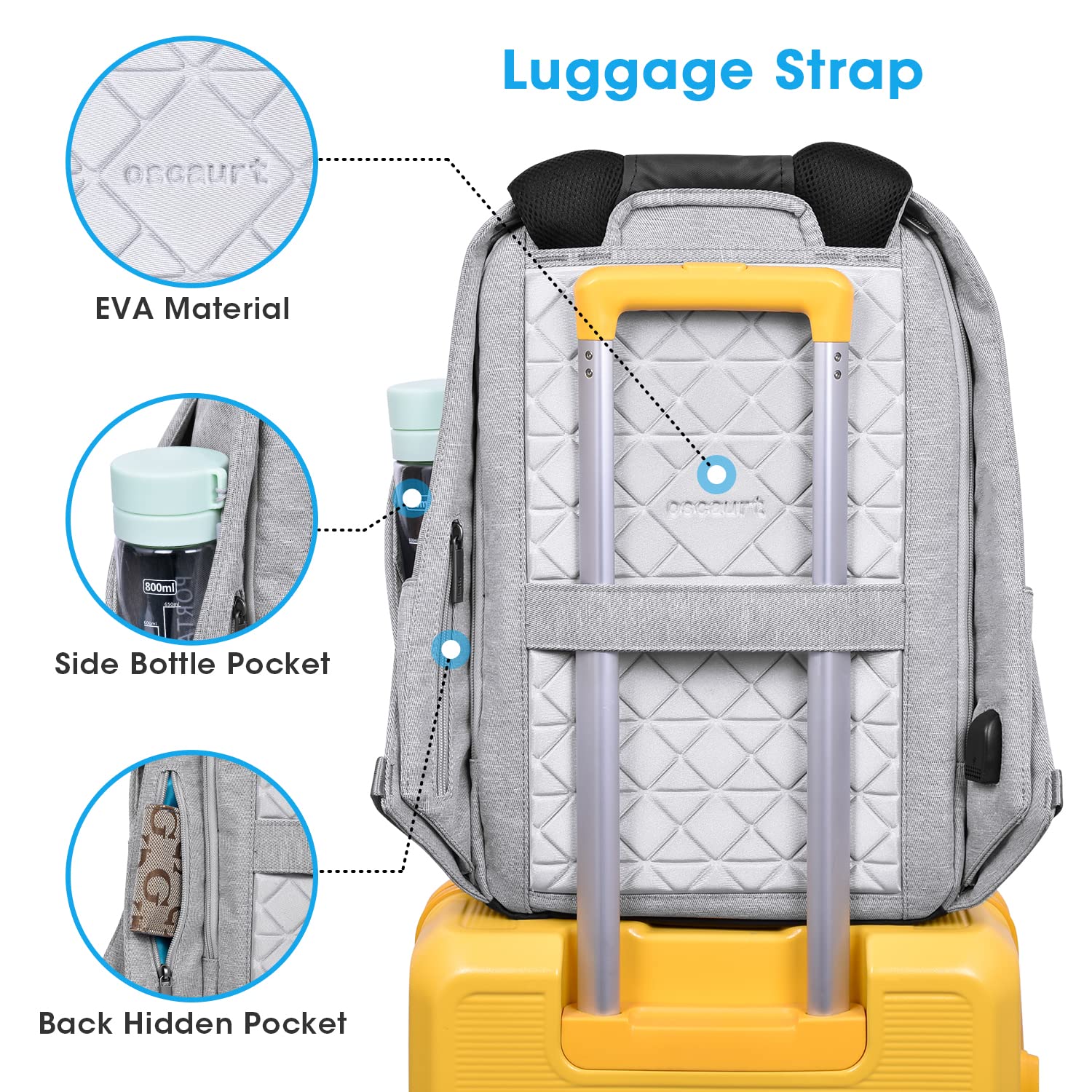 Oscaurt Anti-Theft 15.6-Inch Laptop Backpack with Hidden Zippers & USB Charging Port – Light Grey