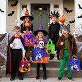 4-Pack Colorful Halloween Treat Bags with Handles – Reusable Non-Woven Gift Totes with Cute Pumpkin, Witch & Ghost Designs