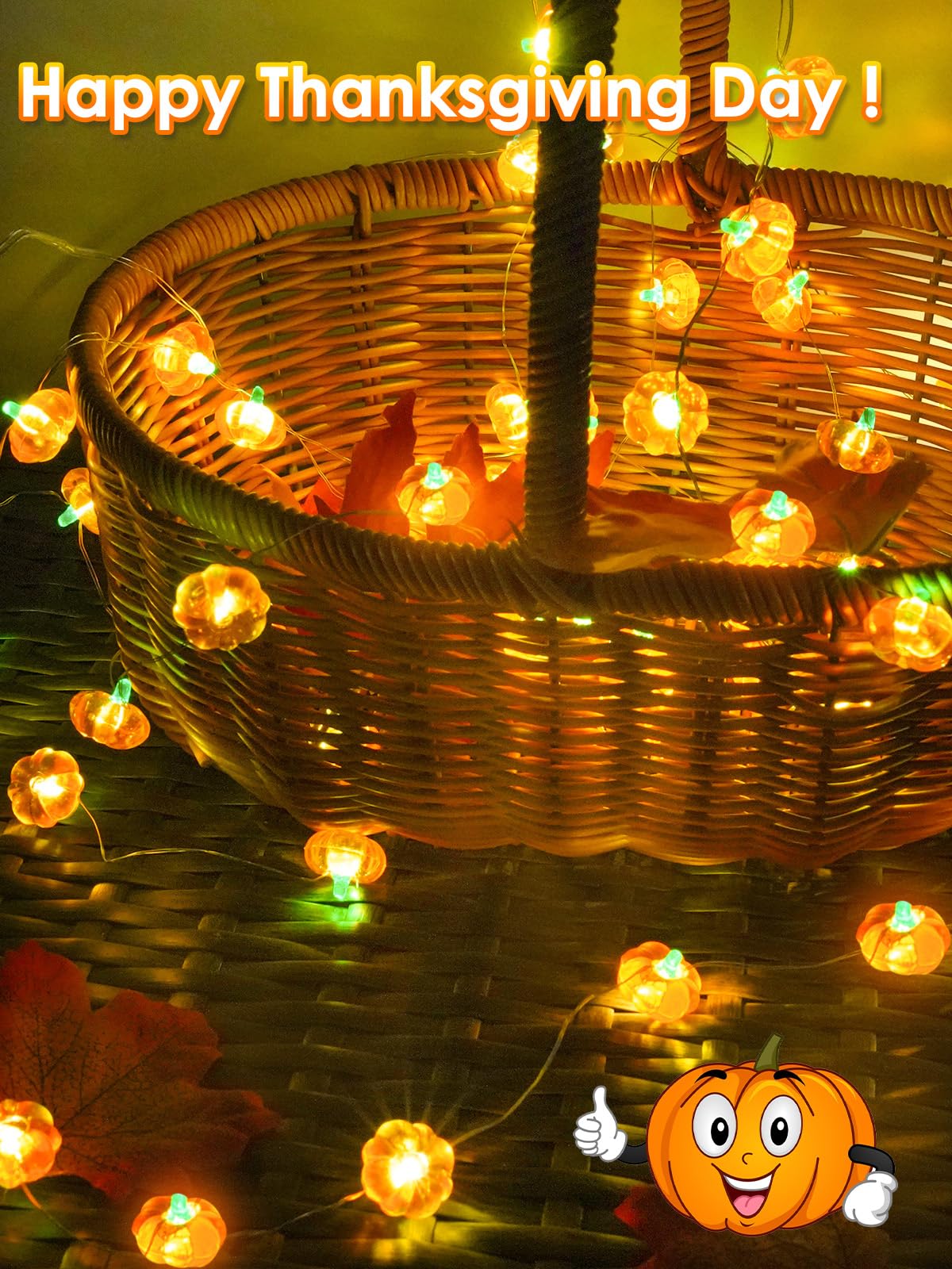 30 LED Orange Pumpkin String Lights – Battery Operated Fairy Lights with Remote, 8 Modes & Timer for Halloween & Fall Décor