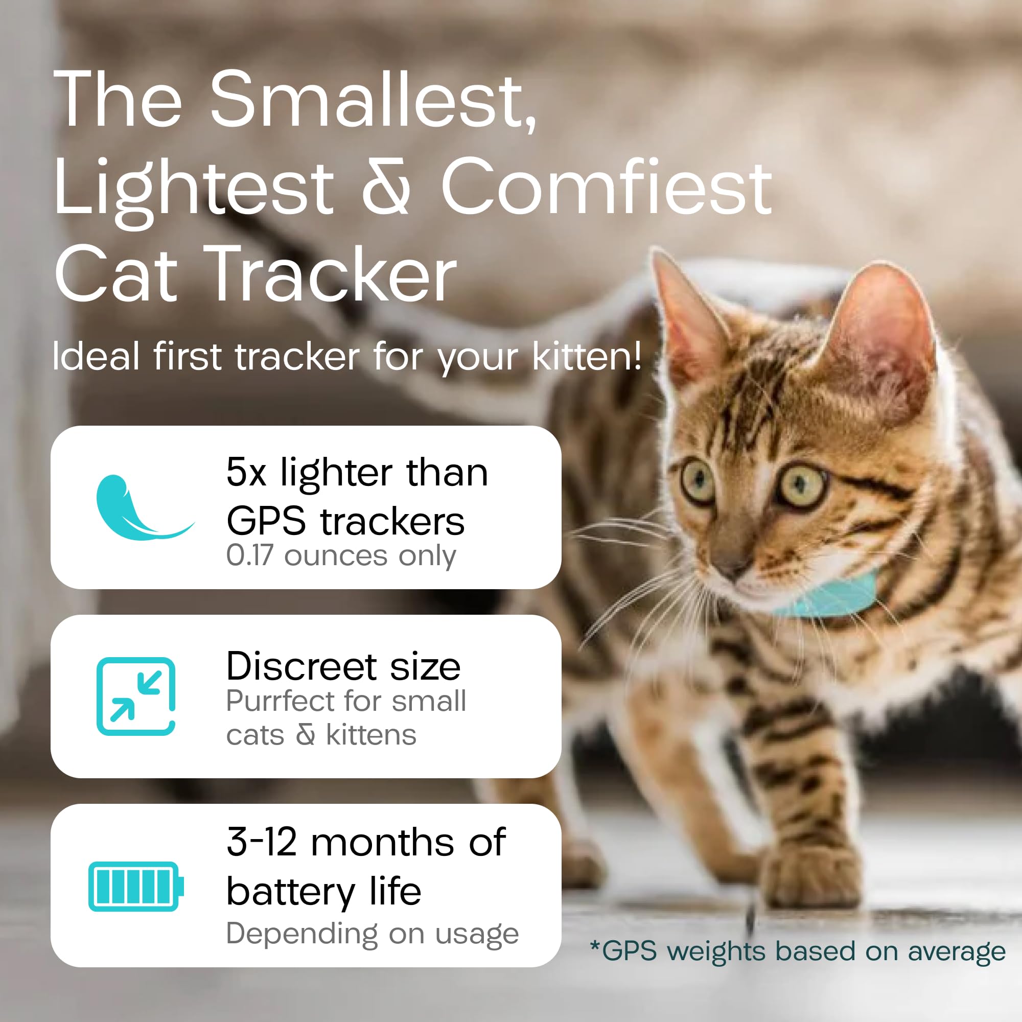 RF Cat Tracker Tag with Handheld Locator – No Subscription Lightweight Collar Tracking Device for Cats & Kittens
