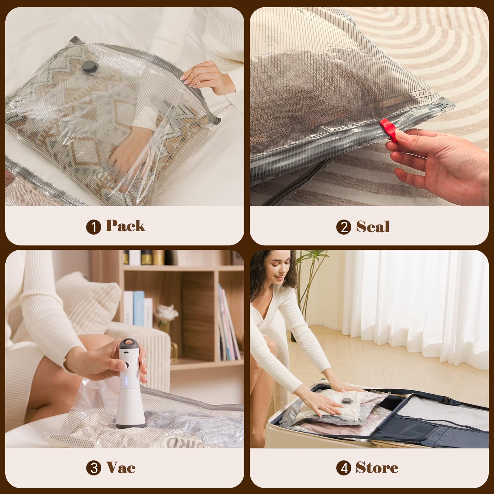 Rechargeable Vacuum Storage Bag Pump Set – Portable Travel Compression Pump with 15 Vacuum Bags for Space-Saving Packing