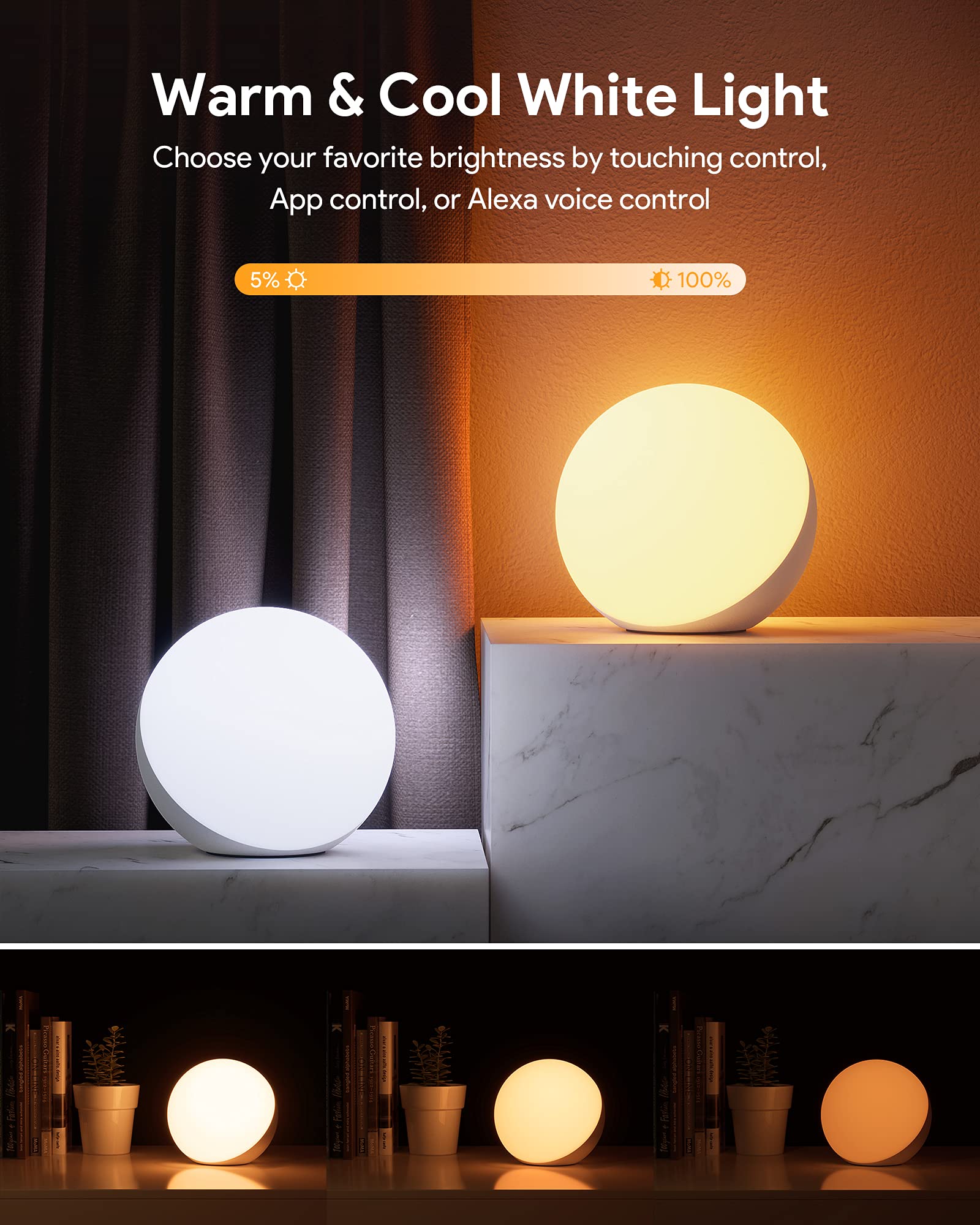 Hifree Smart Bedside Lamp with Alexa & Google Voice Control – RGB Night Light with App & Timer (White)