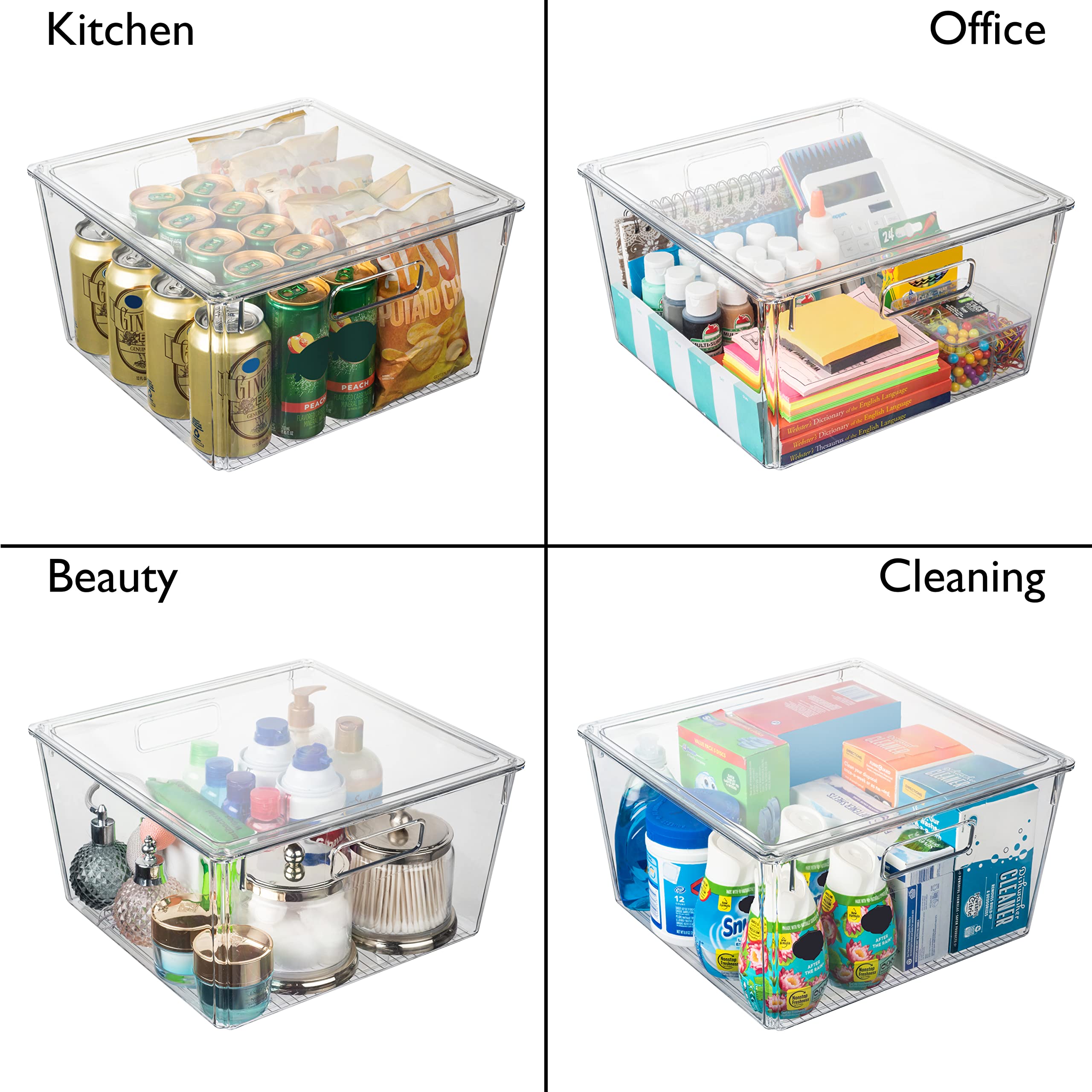 Clear Plastic Storage Bins with Lids & Handles – Stackable Pantry, Fridge & Home Organizer Set