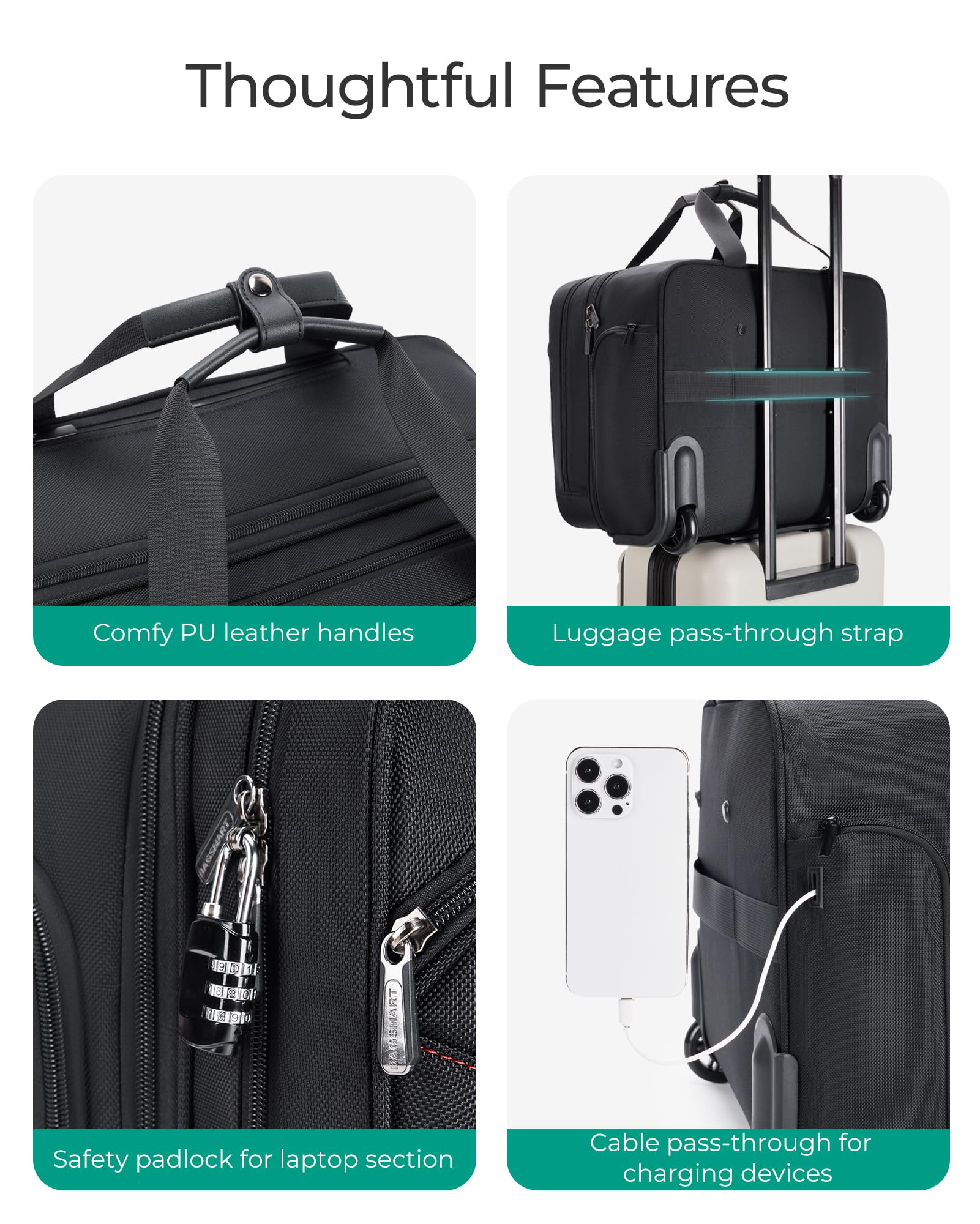 Bagsmart Rolling Laptop Briefcase with Wheels for 17.3-Inch Laptop & TSA Lock – Black
