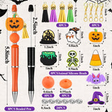 Halloween Beadable Pens Set 🎃 – 8 DIY Ballpoint Pens with Pumpkin, Ghost & Witch Beads (Green, Black, Purple, Orange)