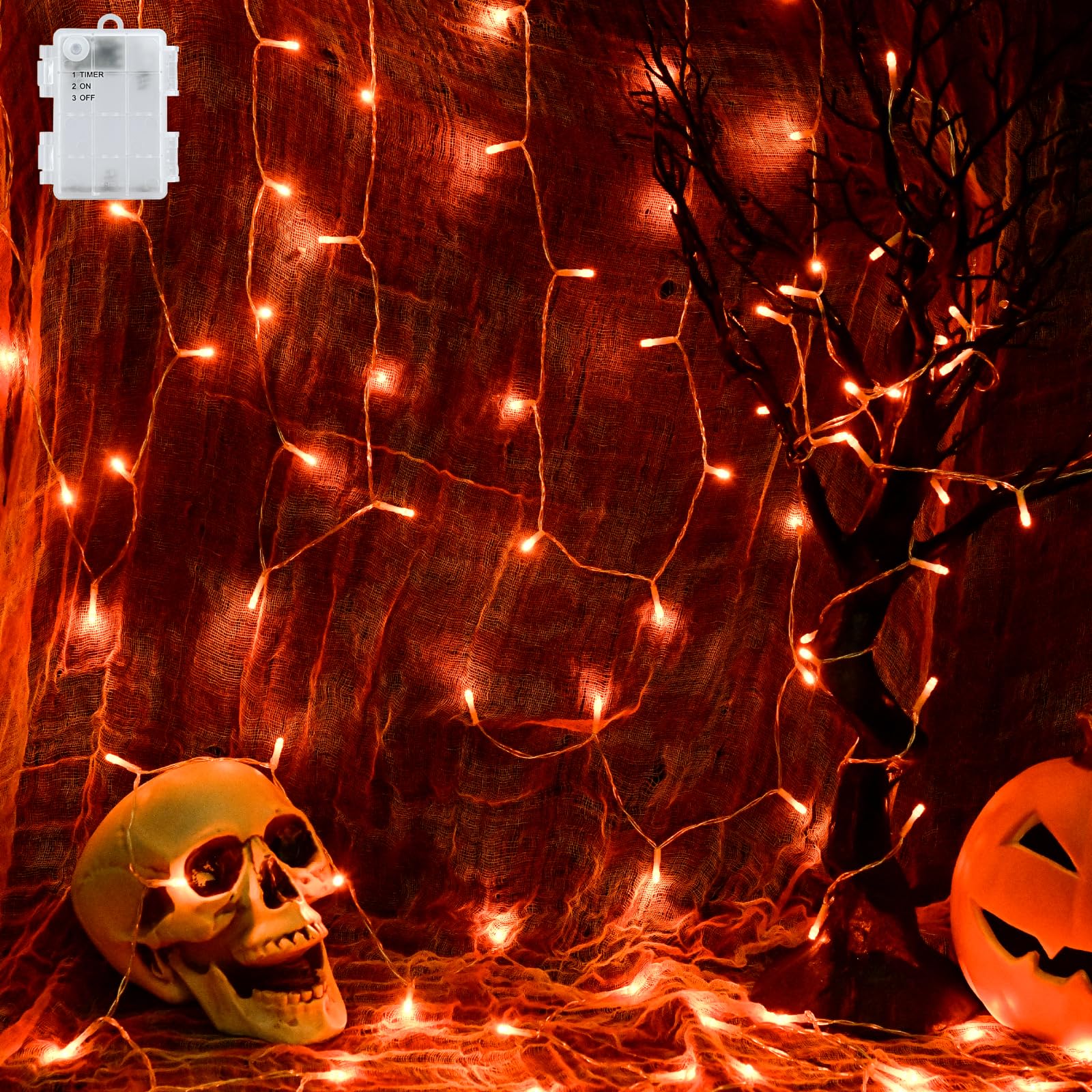 Battery Operated Halloween Lights – 30 LED 9.8ft Orange String Lights with Timer, Waterproof Indoor & Outdoor Decor