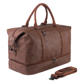 Leather Travel Duffel Bag with Shoe Compartment – Large Waterproof PU Weekender Carry-On Bag (Brown)