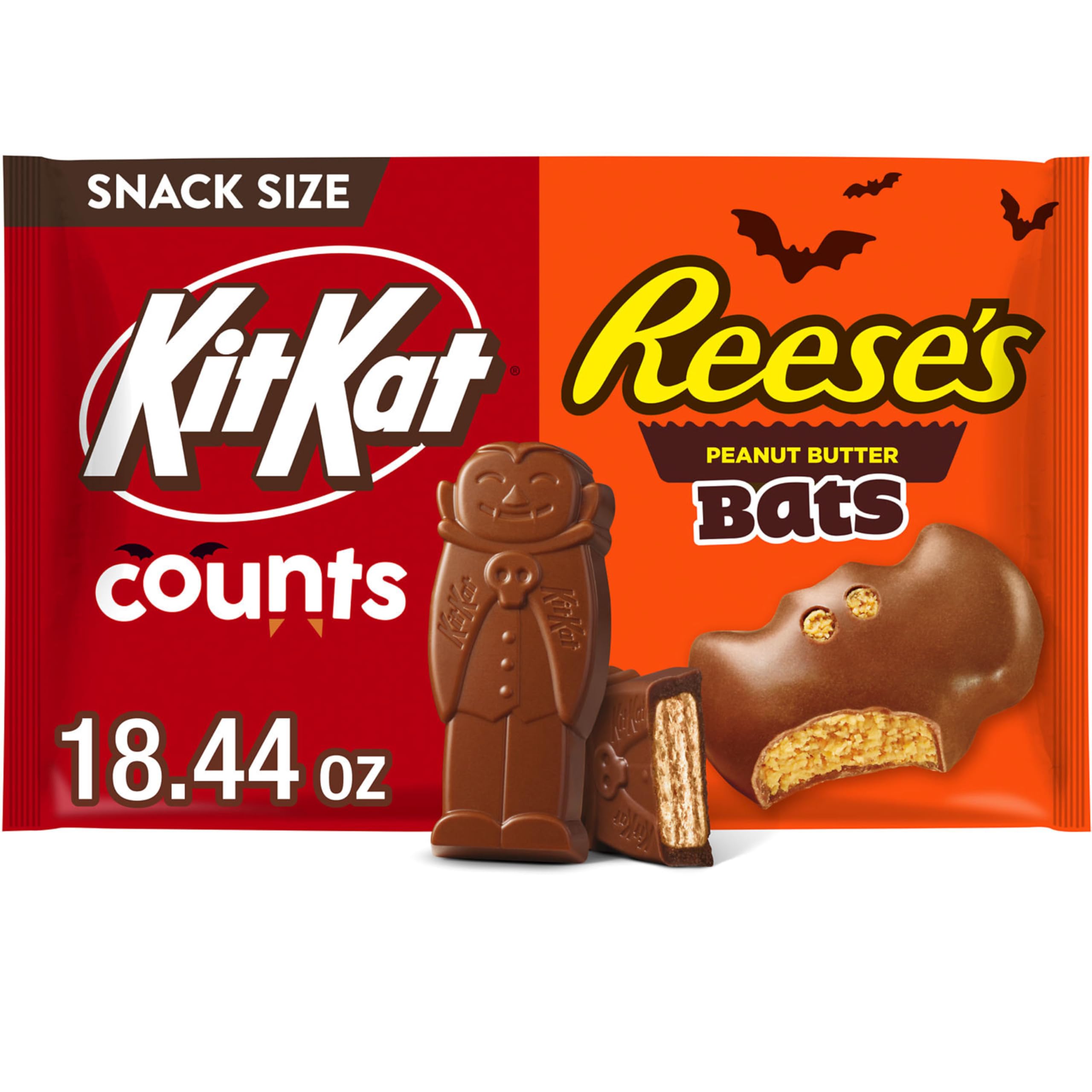 KIT KAT & REESE’S Assorted Milk Chocolate Snack Size Candy – 30 Count Halloween Bag (18.44 oz)