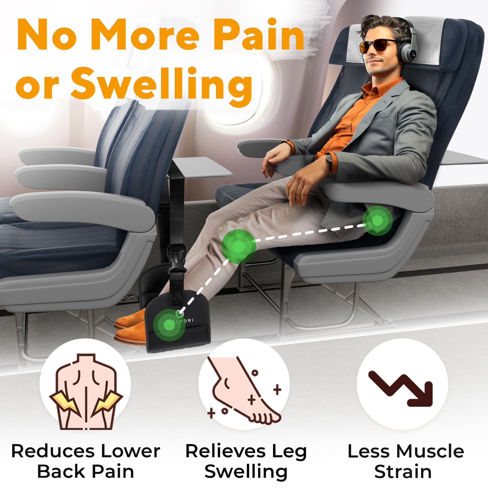 Memory Foam Airplane Foot Rest Hammock – Adjustable Travel Foot Sling with Carry Case for Long Flights & Travel Comfort (Black)