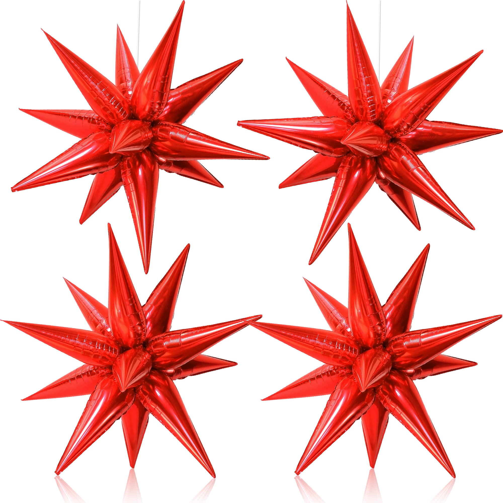 Red Starburst Foil Balloons – 50 Pack (20x6") Metallic Spike Star Balloons for Parties & Events