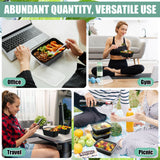 Disposable Lunch Boxes with Lids – 34oz Double Compartment Meal Prep Containers, 100 Pack (Black)
