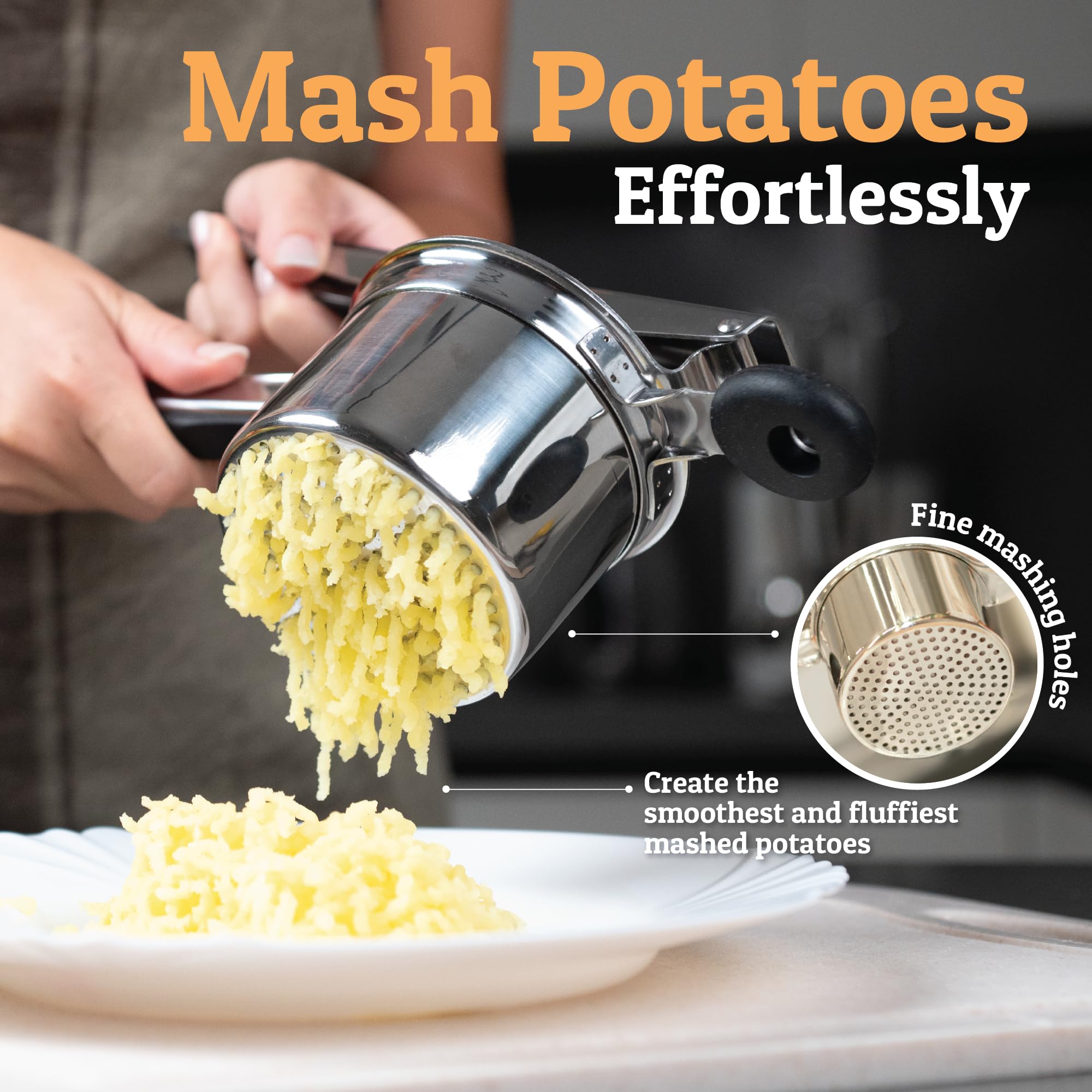 Heavy-Duty Potato Ricer & Masher – Large Basket, Non-Slip Handles, Dishwasher Safe