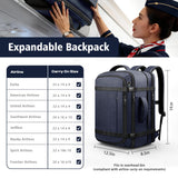 Expandable 40–50L Carry-On Travel Backpack with USB Cable Port – 17.3” Laptop, Blue