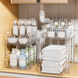 Delamu 2-Tier Clear Under Sink Organizer – Stackable Pull-Out Cabinet Storage with Dividers (2-Pack)