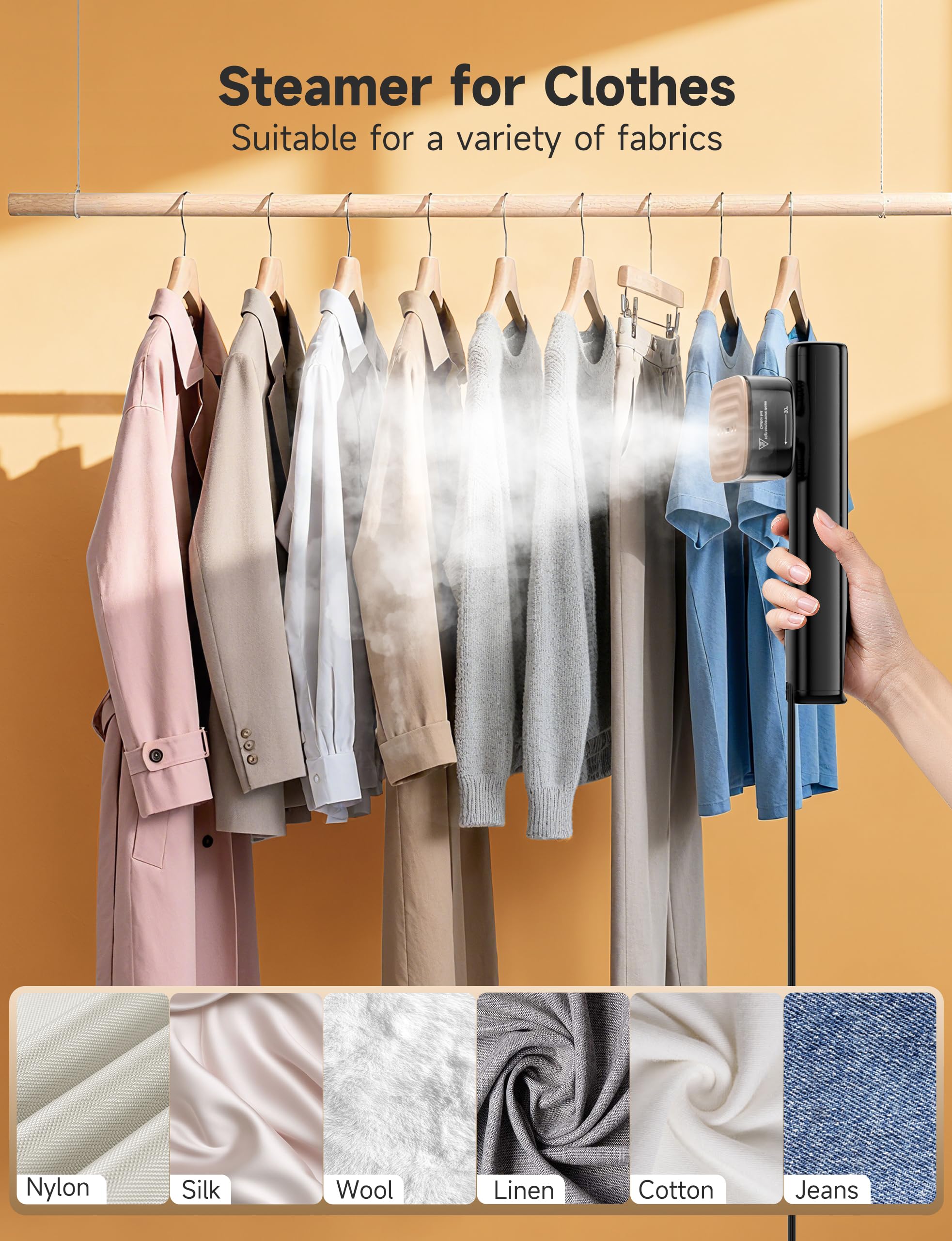 Compact 2-in-1 Travel Garment Steamer Iron with LED Display, Fast Heat Portable Wrinkle Remover for Clothes