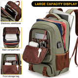 Tzowla Green Canvas Laptop Backpack with USB & Headphone Port – 15.6″ Large Capacity Travel Rucksack