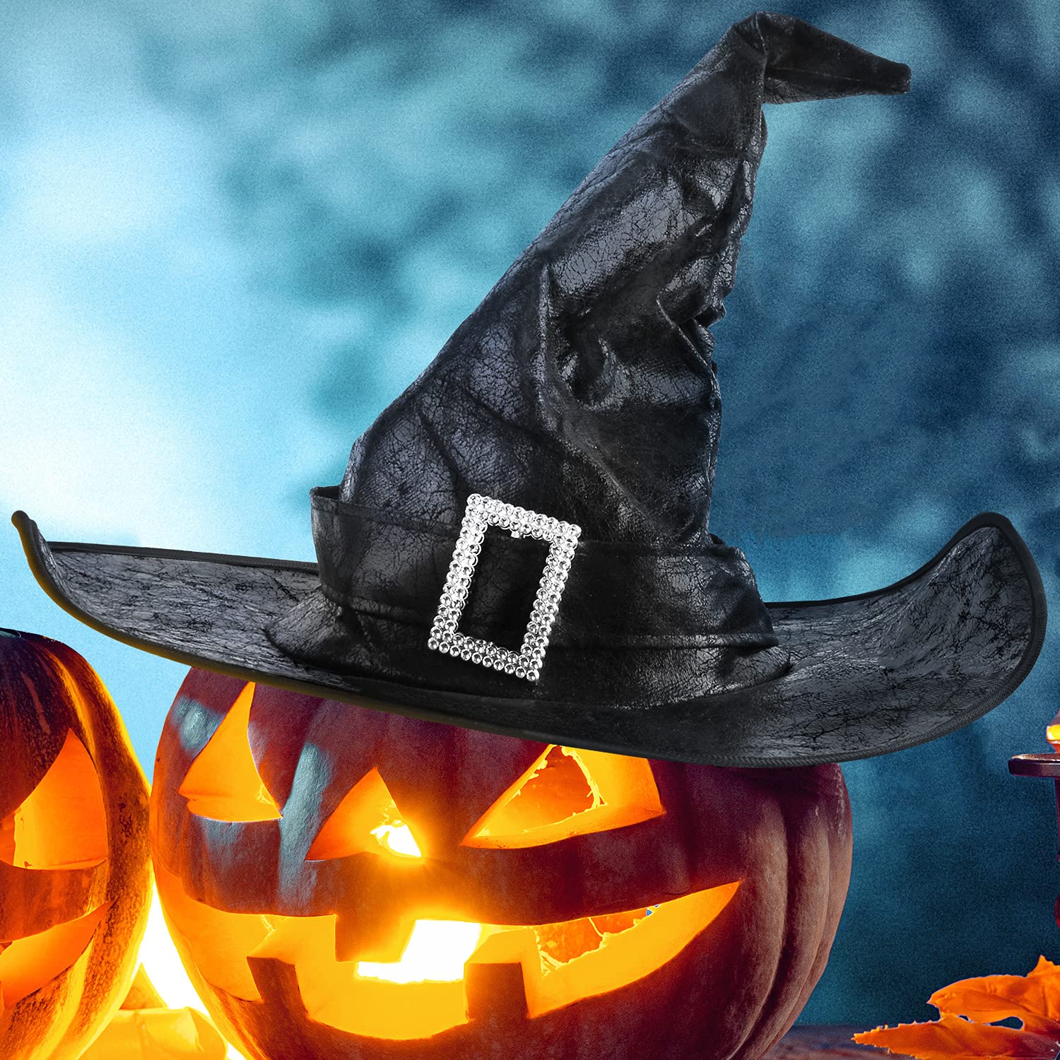Black Witch Hat with Decorative Trim & Shapeable Wire Edge – Halloween Costume Accessory for Adults