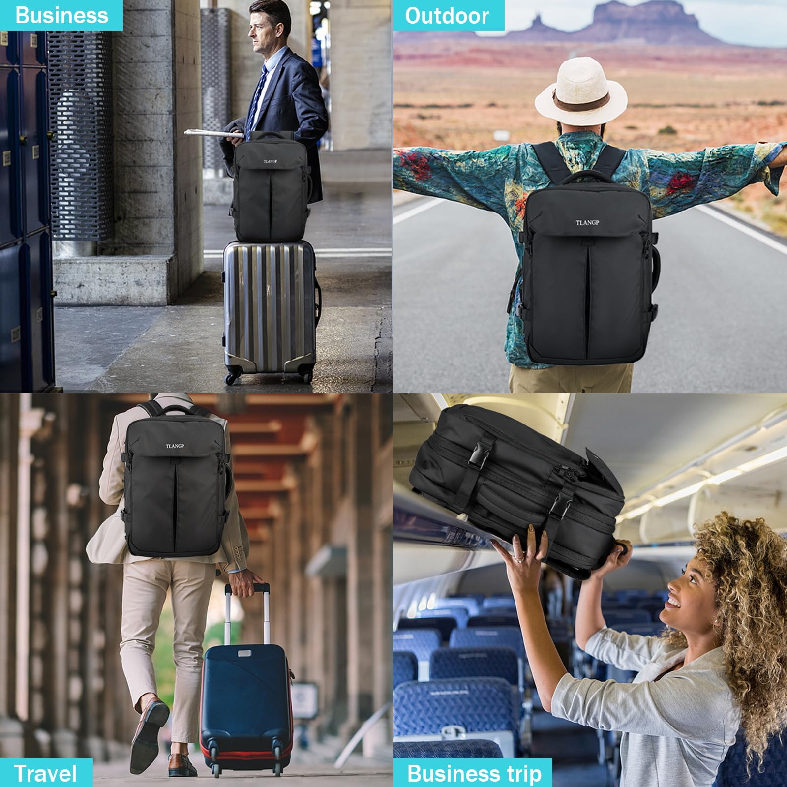 Tlangp 60L Vacuum Compression Travel Backpack – Expandable Carry-On Anti-Theft VacPack, Black