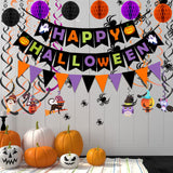 Halloween Party Decoration Set – Black, Orange & Purple Paper Banner Kit with Honeycomb Balls, Swirls & Garland