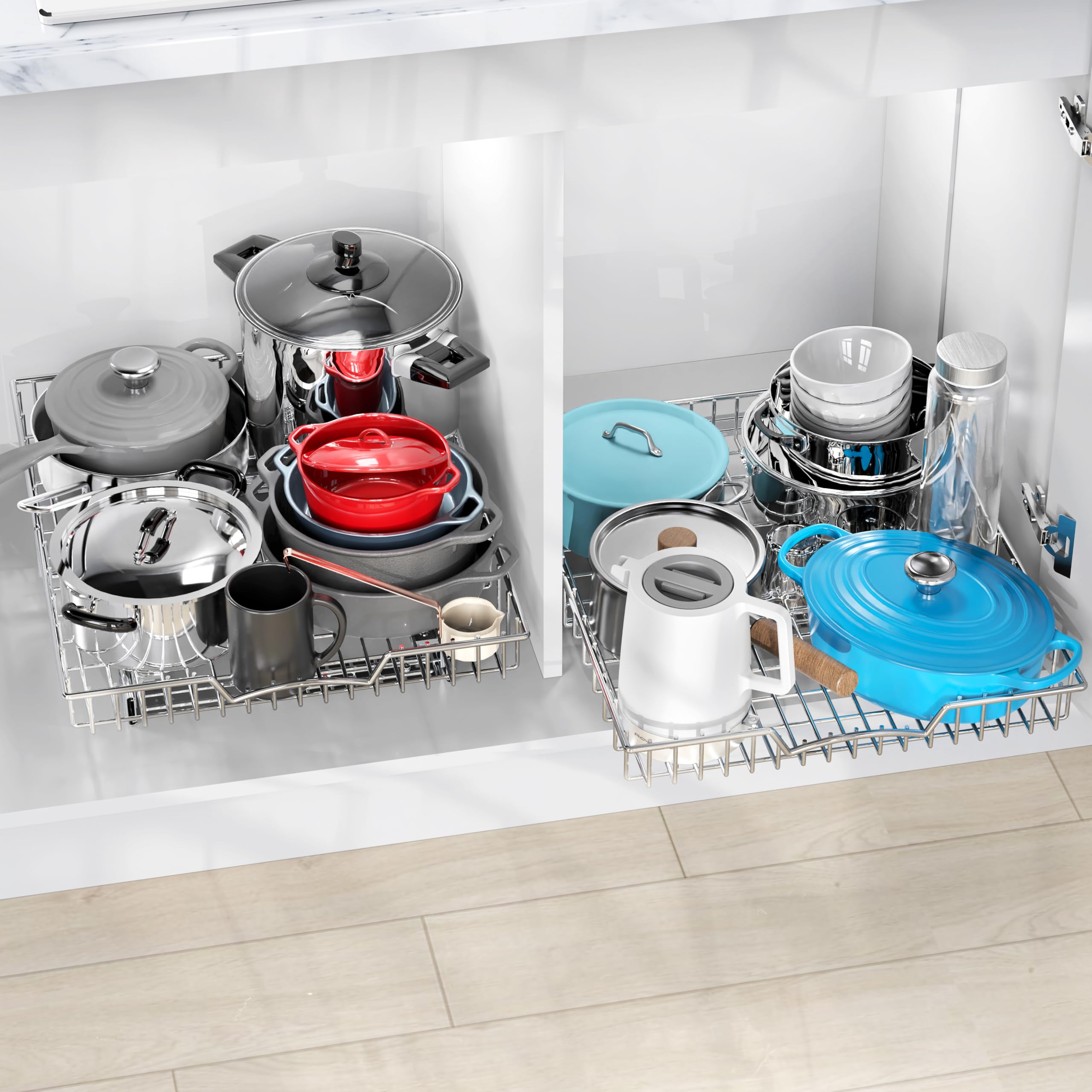 SimpleHouseware Under Cabinet Pull-Out Sliding Shelf – Heavy-Duty Ball Bearing Drawer Organizer (21” x 17”)