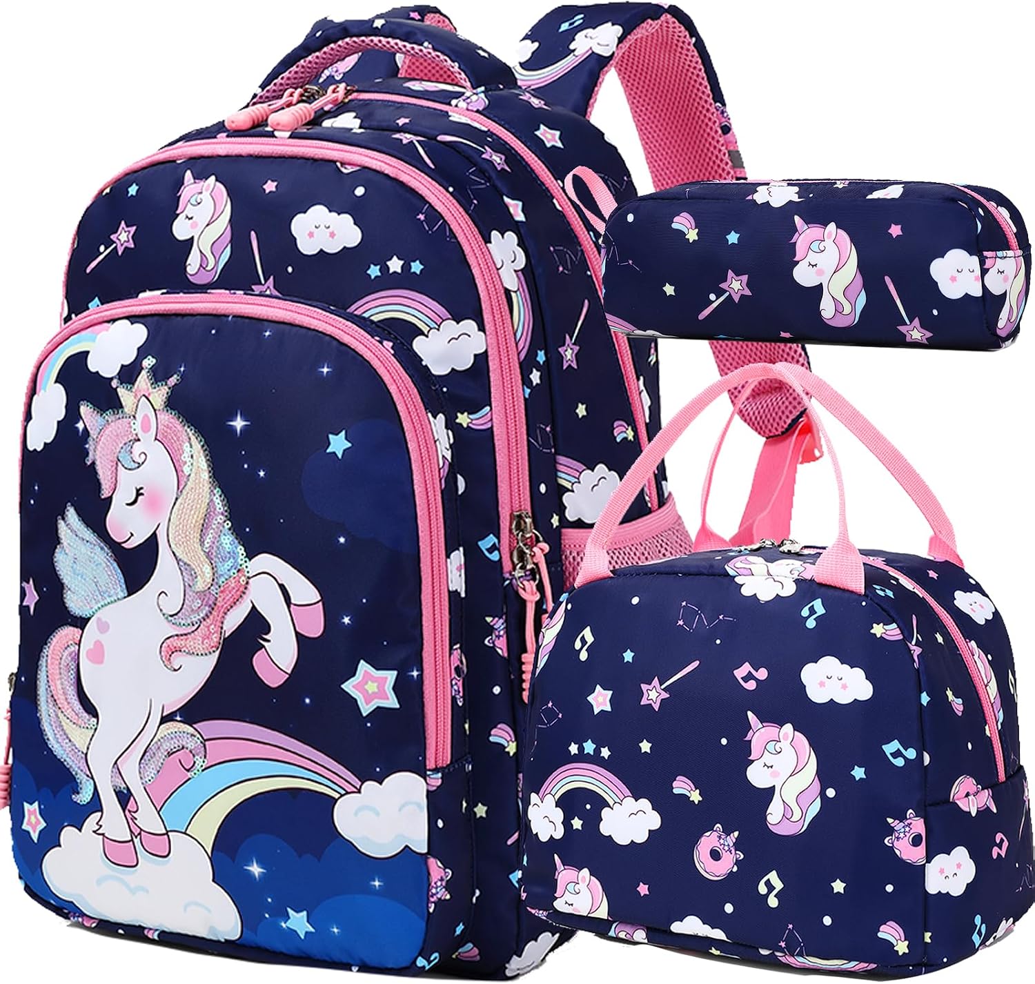Purple Unicorn School Backpack Set with Lunch Bag