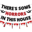 “There’s Some Horrors in This House” Halloween Banner Set – Red & Black Glitter Party Decorations