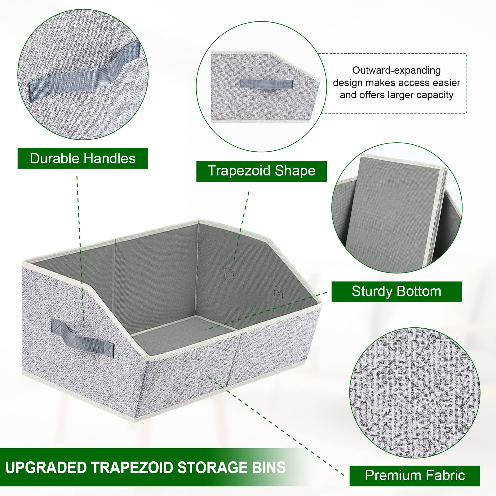 Homsorout Closet Organizer Bins (6-Pack) – Trapezoid Fabric Storage Cubes with Handles, Collapsible Shelf Organizers (Light Gray / Blended)