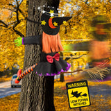 Crashing Witch Halloween Decoration – Life-Size Funny Yard Prop with Starry Hat, Striped Stockings & Pumpkin Hair (Orange)