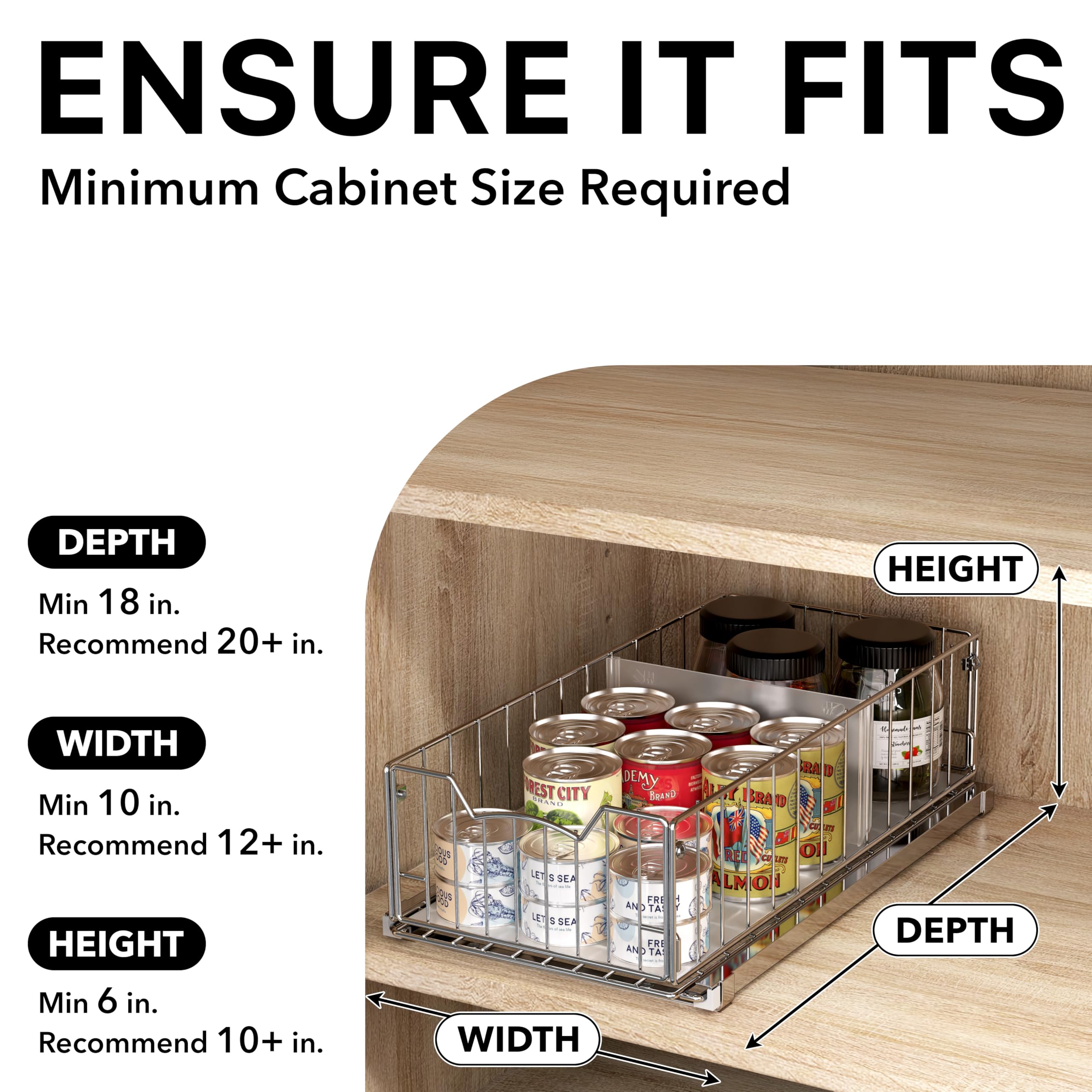 Pull-Out Cabinet Sliding Basket Organizer with Divider – Chrome Finish for Deep Cabinets
