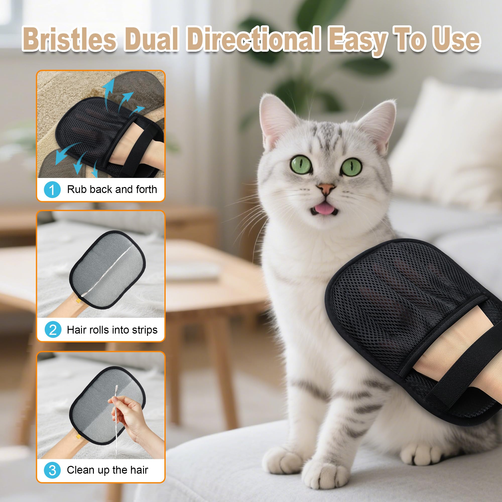 Reusable Static Pet Hair Remover Gloves 4pcs – Anti-Slip Grooming & Cleaning Mitts for Dogs, Cats, Furniture & Fabric (Black Set)