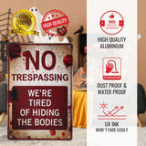 Vintage “No Trespassing” Metal Halloween Sign – Rust-Proof Red & White Scary Wall Decor for Indoors & Outdoors