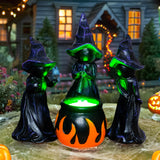NEROSUN Lighted Witches’ Cauldron Figurines – 4-Piece LED Halloween Table & Mantel Decorations (Green Glow) 🧙‍♀️✨