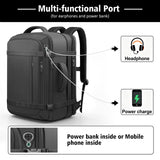 Expandable 40–50L Carry-On Travel Backpack with Lay-Flat Opening & USB Cable Port – Fits 17.3” – Black
