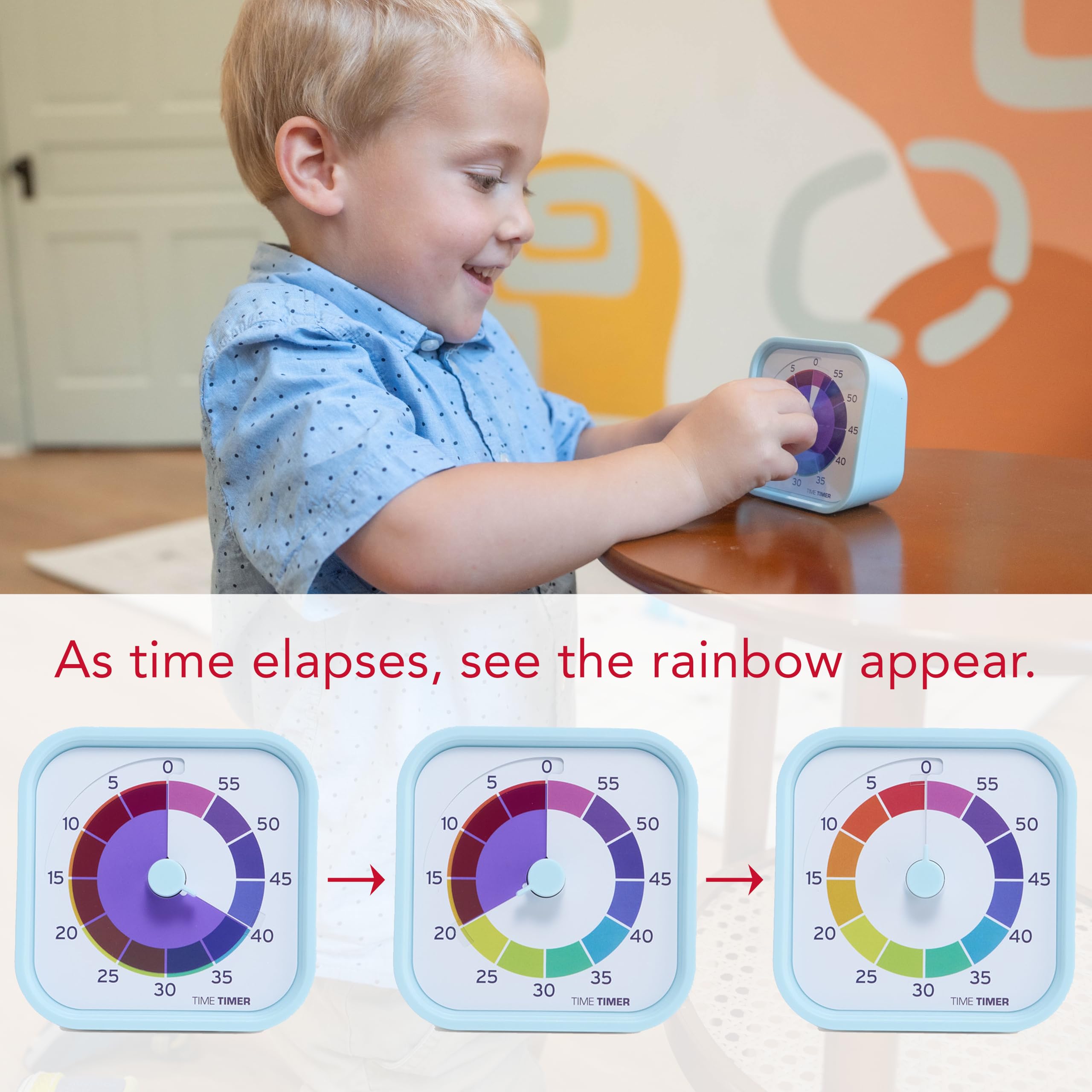 Time Timer MOD Home Edition Rainbow Wheel Visual Timer, 60-Minute Silent Countdown with 5-Minute Color Segments for Kids, Students & Home Focus
