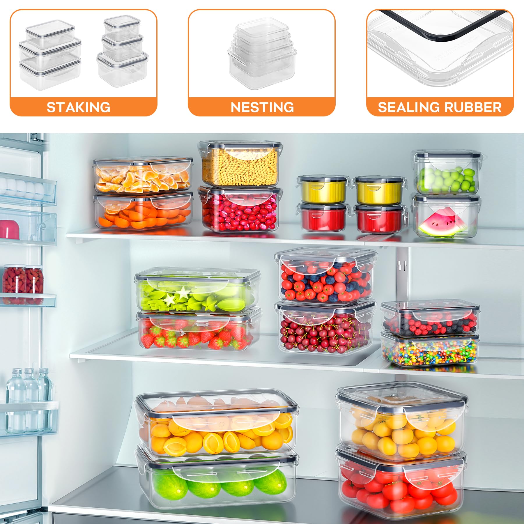 Airtight Food Storage Containers Set – 20 Piece Stackable Clear Meal Prep Containers with Lids