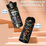 16 oz Kids Insulated Water Bottle with Straw – Leakproof Stainless Steel Gaming School Bottle with Carry Handle