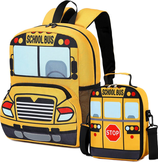 3D School Bus Toddler Backpack Set with Insulated Lunch Bag