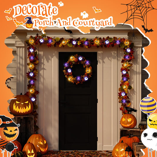 10Ft Halloween String Lights – 30 LED White, Yellow & Purple Pumpkin, Bat & Ghost Lights, Battery Operated