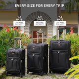 SwissGear Sion Softside Expandable Carry-On Luggage 21”, 360° Spinner Wheels Lightweight Travel Suitcase (Black)
